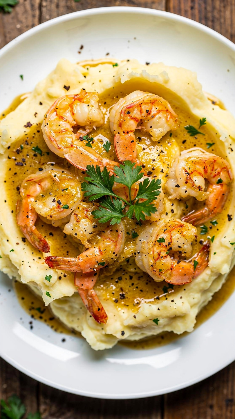 Creamy Garlic Butter Shrimp with Mashed Potatoes
